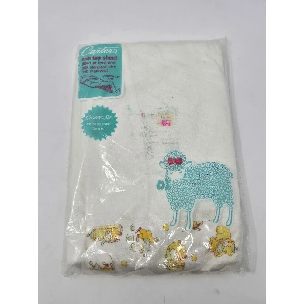 NOS VINTAGE CARTER'S CRIB TOP SHEET WHITE YELLOW CLOWNS BEARS  COTTON KNIT
